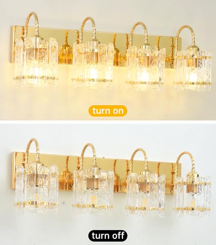 Image of 4 Light Bathroom Vanity Light, Gold Vanity Light with Glass Shade