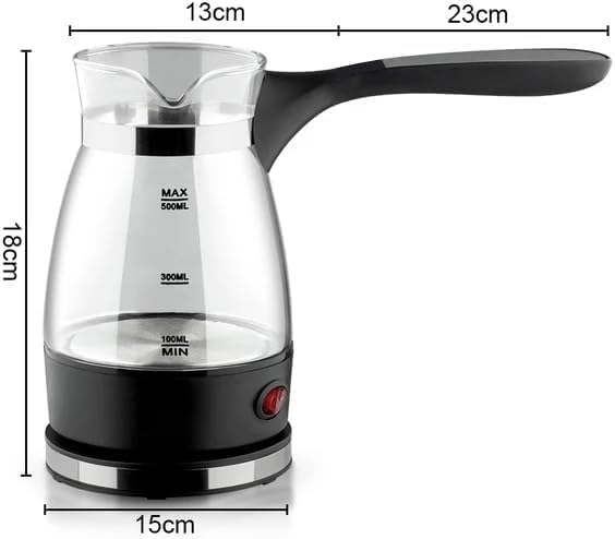 Image of Electric Glass Turkish Coffee Maker with 500ml Capacity and Long Handle - Black and Silver Base