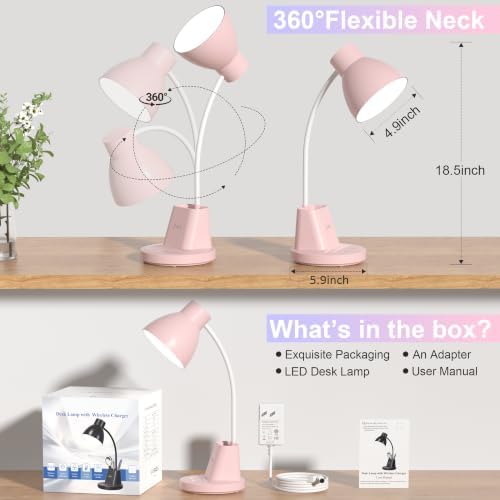 Sailstar 10W Wireless Charging LED Desk Lamp with Pen Holder, CRI 95, Pink - 4