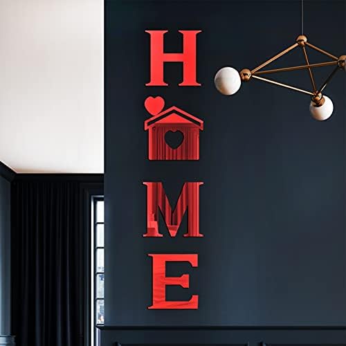 3D Acrylic Home Sign Letters Mirror Wall Stickers, Decorative Mirror Surface Family Farmhouse Wall Decor Sticker for Home Kitchen Living Room Bedroom Modern Decoration, 46 x 10 Inch(Red)