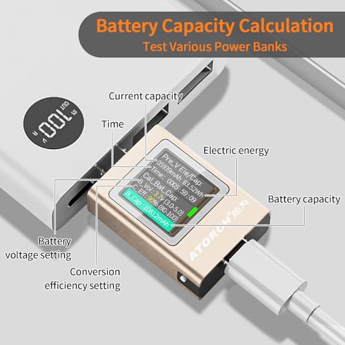 Image of USB C Power Meter Tester, Multimeter 4.5-50V 0-12A Two-Way Measurement Gravity Sensor Voltage Current Capacity Amp Volt Voltmeter Ammeter Digital Tester for Chargers Power Bank Cable Copper