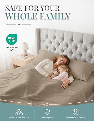 Image of LANE LINEN Queen Sheets - 450TC 100% Long-Staple Cotton Sateen Weave, Taupe