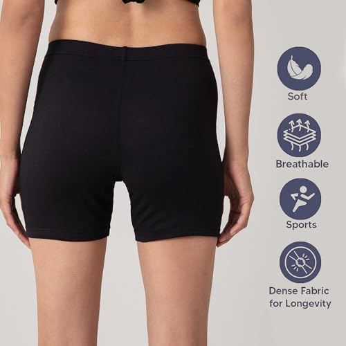 Image of NYKD NYP083 Cotton Stretch Mid Rise Mid Thigh Shorts for Women Pack of 2 Concealed Waistband