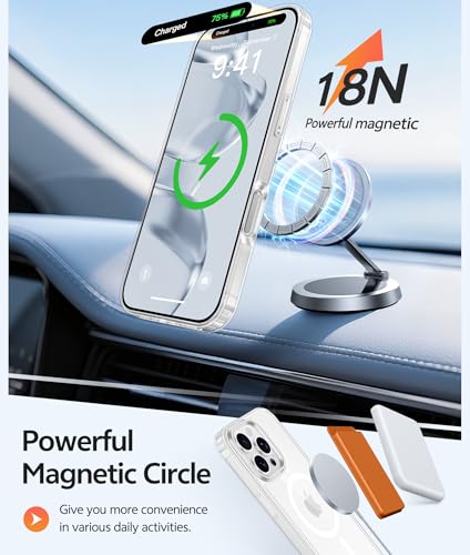 Image of FNTCASE for iPhone 16 Pro Case: [Compatible with Magsafe] [Screen Protector] Anti Yellowing Transparent Clear Magnetic Phone Cover - Military Grade Shockproof Drop Proof Protective Cases - Clear