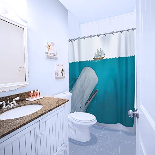 WIRESTER 72 x 72 inch Fabric Shower Curtain for Bathroom - White Whale Moby Dick - Thumbnail 2