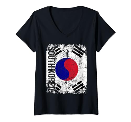 SOUTH KOREA Flag Vintage Distressed SOUTH KOREA V-Neck T-Shirt