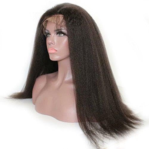 Glueless Full Lace Human Hair Wigs Afro Yaki Kinky Straight Lace Front Wig Brazilian Coarse Hair for Black Women (18"LaceFrontWig)
