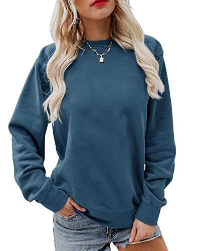 Image of Women's Fall Long Sleeve Pullover Tops Casual Round Neck Sweatshirt