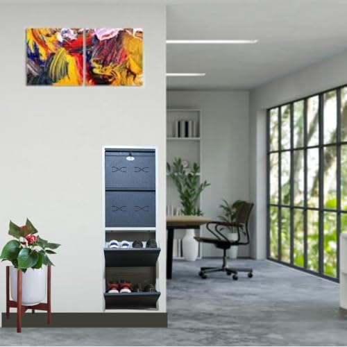Image of I Metal Shoe Rack I Double Lock I Slim and Wall Mounted I 4 Shelves (Grey Colour) I Coad LC 2S-04 GR I Height 58 Inches, Width 20 Inches, Depth 5.5 Inches I 3 Years Warranty.