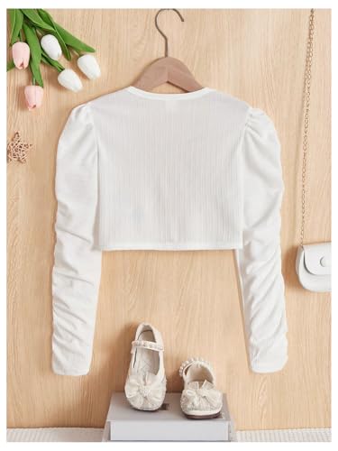 Floerns Girl's Ruched Sleeve Cropped Light Cardigan Open Front Elegant Bolero Shrug2