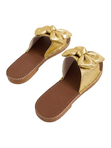 Image of Verdusa Women's Bow Flat Sandals Leather Open Toe Flats Summer Vacation Shoes Beach Sandals Outdoor Slippers