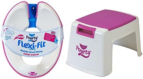 Pourty Bundle Flexi Fit Toilet Trainer (White/Pink Step Up - Pink - 2 Items Supplied (Dispatched from UK)