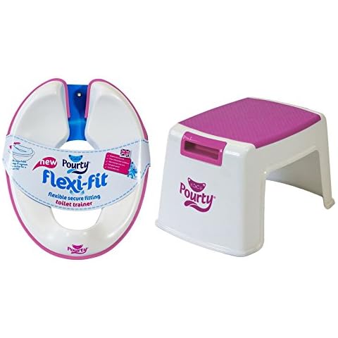 Pourty BUNDLE Flexi Fit Toilet Trainer (White/Pink Step Up - PINK - 2 ITEMS SUPPLIED Cover