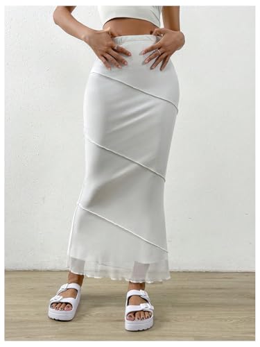 Verdusa Women's Elegant Bodycon Fishtail Maxi Skirts High Rise Mesh Skirt with Lettuce Hem4