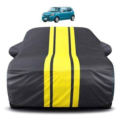 Image of Auto Hub Car Cover Compatible with Maruti Alto (Model : 2022-Till Date) with Mirror Pocket, Soft Cotton Lining, Alto Car Cover Waterproof - Yellow-Black