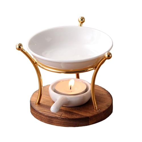 Ceramics - Quemadores de aceite esencial difusor de aromaterapeuta con soporte para velas y soporte de madera, lámpara perfumada, quemadores de velas