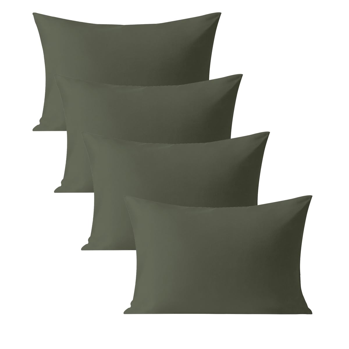 Soifox Pillow Cases 4 Pack, Olive Green Pillowcases with Envelope Closure, 100% Brushed Microfiber House Wife Pillow Covers Wrinkle and Stain Resistant, Standard Size 50x75 cm