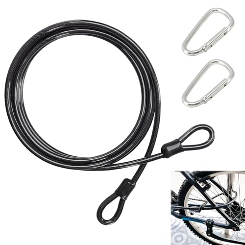 Cable de Acero para Bicicleta, Cable Antirrobo Bici, Cable Acero Recubierto Dispositivo Antirrobo, Cable de Seguridad con Argollas, 1M Largo 5mm Espesor, para Muebles, Bicicleta, Motocicleta