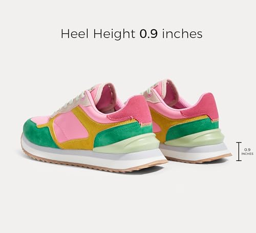 LUCKY STEP Women's Platform Fashion Sneakers Suede Colorful Colorblock Stylish Retro Casual Neutral Tennis Running Footwear Walking Shoes3