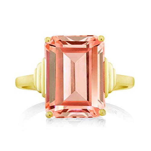 Gem Stone King 5-10 Cttw Gemstone Birthstone Solitaire Engagement Ring For Women | 18K Yellow Gold Plated Silver | Emerald Cut 14X10MM | Available In Size 5, 6, 7, 8, 93