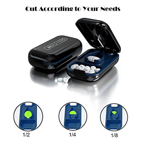 Dyroe tablettenteiler, Pillenschneider Große und Kleine Tabletten, Tablettenspalter Pillenteiler mit Tablettenaufbewahrungsfach, Pillen Vitamin-Tabletten, Tragbarer Tasche Pillenzerkleinerer Schwarz