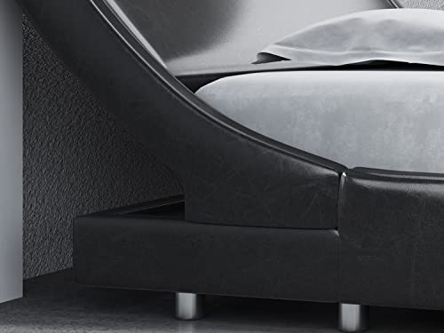 Sha Cerlin Modern Low Profile Platform Bed Frame King Size, Stylish Faux Leather Upholstered Sleigh Bed With Ergonomics Headboard, No Box Spring Needed, Glossy Black #TOP3