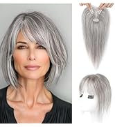 REECHO Hair Toppers for Women Real Human Hair, Seamless Human Hair Toppers with Bangs, 360° 3D Co...