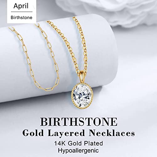 Yoosteel Mothers Day Necklace Gifts From Daughter, 14K Gold Plated Layering Cubic Zirconia Necklaces April Birthstone Topaz Necklace Gold Choker Jewelry Layered Gold Birthstone Necklace For Women #TOP2