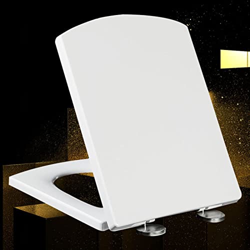 Absenkbarer Toilettendeckel Eckig Antibakteriell Wc Sitz Eckig Weiß Wc Deckel Klobrille mit Absenkautomatik Verstellbaren Edelstahlscharnieren Klositz,white-34.5 * 43cm