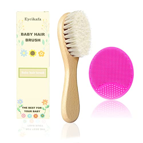Image of Eycikafa Baby Hair Brush, Goat Bristles Brush and Baby Cradle Cap Brush Set for Cradle Cap Treatment Wood Bristle Brush for Newborns and Toddlers (2 Piece)