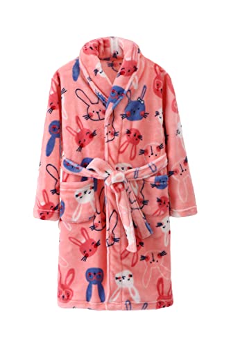 Huakunda Kinder Bademantel Cartoon Druck Kinder Robe Schöne Tier Junge Bademantel Frühling Herbst Mädchen Bademantel Langarm Kapuzen Flanell Bademantel, Rosa / Weiß Kaninchen, 110 cm Cover
