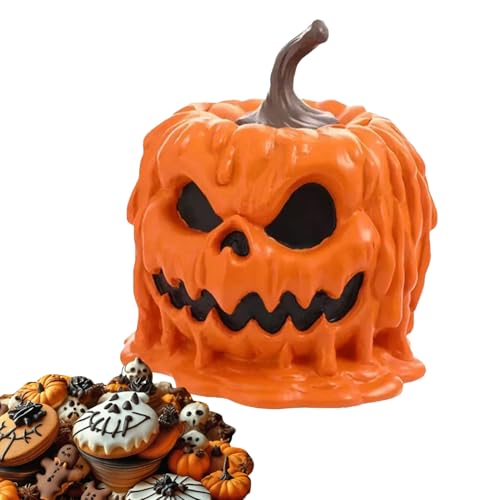 Tarro de calabaza de resina, contenedor de almacenamiento de galletas de 18 x 15 cm, adorno creativo de goteo de cera, maceta de dulces festiva, soporte decorativo de Halloween para sala de estar
