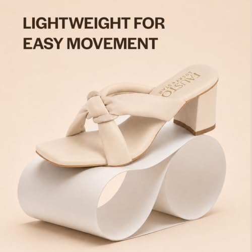 Image of FAUSTO Women Criss-Cross Strap Open Toe Knotted Block Heel Sandals | Elegant Dress Slip-Ons with Padded Footbed | Square Toe Sandal for Casual, Party