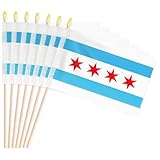 Pack of 20, Handheld Chicago Flags 5x8 Inch - Small City of Chicago IL Flags on Wood Sticks with Spear Top, Mini Chicagoan Flag for Elections, Patriotic Decorations, Independence Day Celebrations