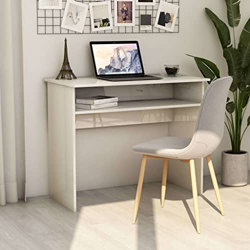 HOMTAKIE Escritorio Blanco Brillante 90x50x74 cm Madera de ingeniería