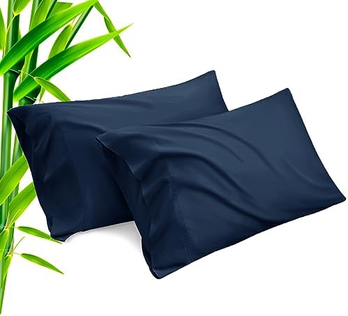 TELUS Pillow Cases Queen Size 2 Pack, Bamboo Rayon Cooling Pillowcases with Envelope Closure, Cool Breathable Pillow Cover for Hot Sleepers & Night Sweats, 20x30 inches, Navy Blue