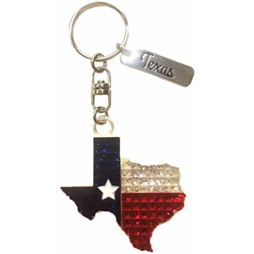Texas Flag on State Shape Magic Glitter Metal Durable Novelty Keychain