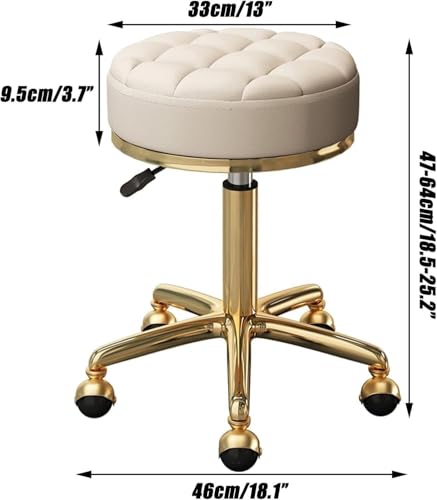 Tabouret de bar rond roulant réglable pivotant assise blanche - 3