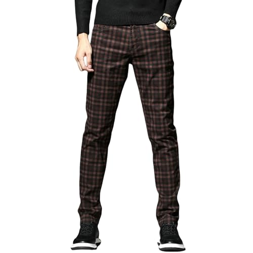 Men's Thin Straight Loose Slim Fit Business Korean Style Trendy Plaid Casual Pants
