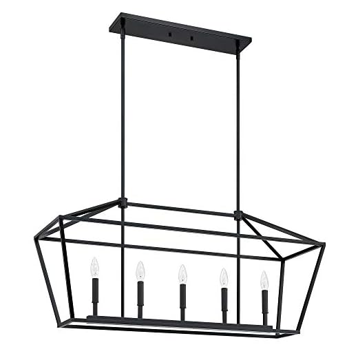 MOTINI 5-Light Kitchen Island Lantern Pendant Linear Chandelier Black Rod Hanging Light 40"x 12"x18.5"