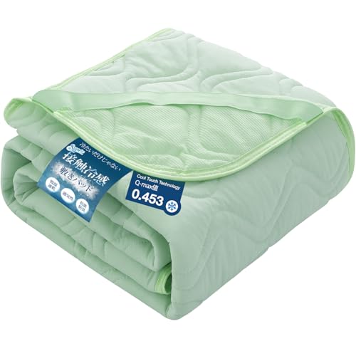 Housecover 冷感敷きパッド シングル 夏 Q-MAX0.453 【帝人マイティトップ中綿使用】ひんやり冷感シーツ リバーシブル (冷感&ワッフル) 吸水速乾 抗菌防臭防ダニ加工 洗える オールシーズン 四隅ずれ防止ゴム付き ベッドパッド クールマット 冷たい 100x200cm グリーンの商品画像（Amazon）