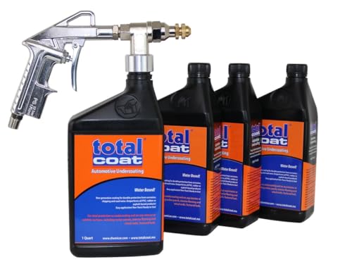 Total Coat Sprayable Undercoating for Cars and Trucks; Water Based Coating, Rust and Corrosion Protection for Vehicles, Automobiles, Truck Frames, Undercarriages (4 Quarts, 1 Sprayer)