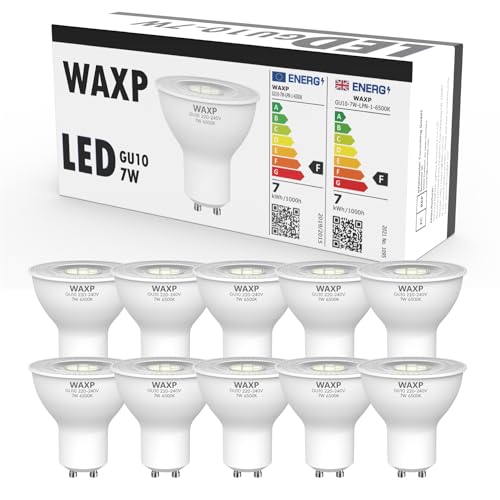 7W GU10 LED Bulbs Cool White, 540lm, 6500K, Non-Flickering Spot Light Bulbs, Equivalent 50-60W GU10 Halogen Bulbs, Non-Dimmable, 10 Pack