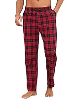 Litherday Schlafanzughose Herren Lang Kariert Pyjamahose 100% Baumwolle Nachtwäsche hose mit 2 Taschen, Rot+schwarz, M