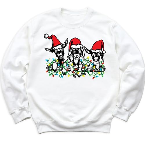 Christmas Goat Graphic Print Sweatshirt Hoodie, Christmas Themed Sweatshirt, Goat Lover Sweatshirt, Adult Handmade Unisex Long Sleeve Top with Animal Print3