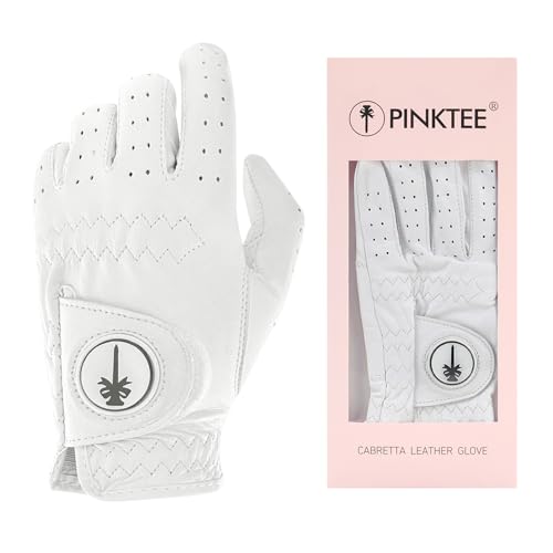 Crownblanks Pinktee Women'S Golf Glove With Magnetic Ball Marker Cabretta Leather Left Hand Extra Grip Fit Ladies Girls Size Small Medium Large Xl(21White)