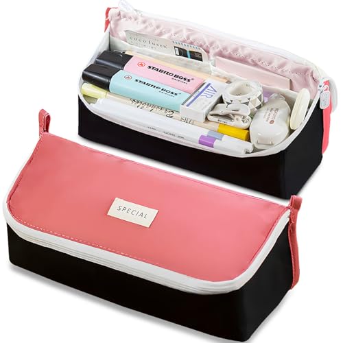 Image of Pencil Case Large Capacity Pencil Pouch Pen Bag with Big Compartment, Foldable Pencil Bags with Zipper Pencil Pouch, Student Pencil Case Stationery Bag for Girls and Boys Teen Adults Women Men (Red)