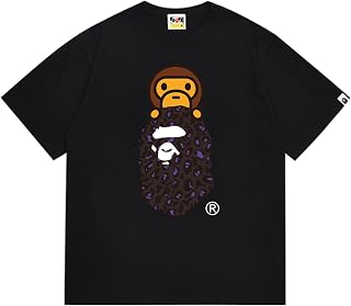 B_APE風 吸汗速乾・綿100％ フローラルTシャツ ユニセックス ストリートカジュアル メンズ＆レディース Black SC167