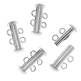 Beadaholique JW7000/2S Tube Clasp with 2-Ring Strands, 16.5mm, Silver, Set of 4
