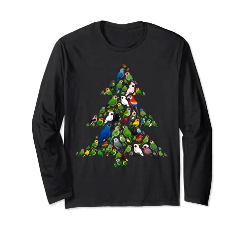 Cute Cartoon Parrot Christmas Tree Holiday Pet Bird Lover Long Sleeve T-Shirt